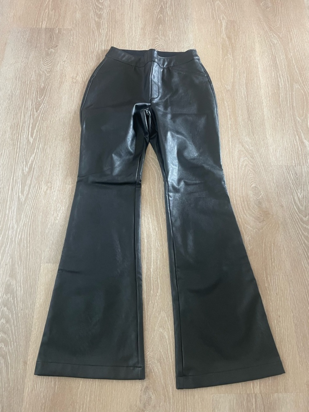 SPANX Black Faux Leather Flare-Leg